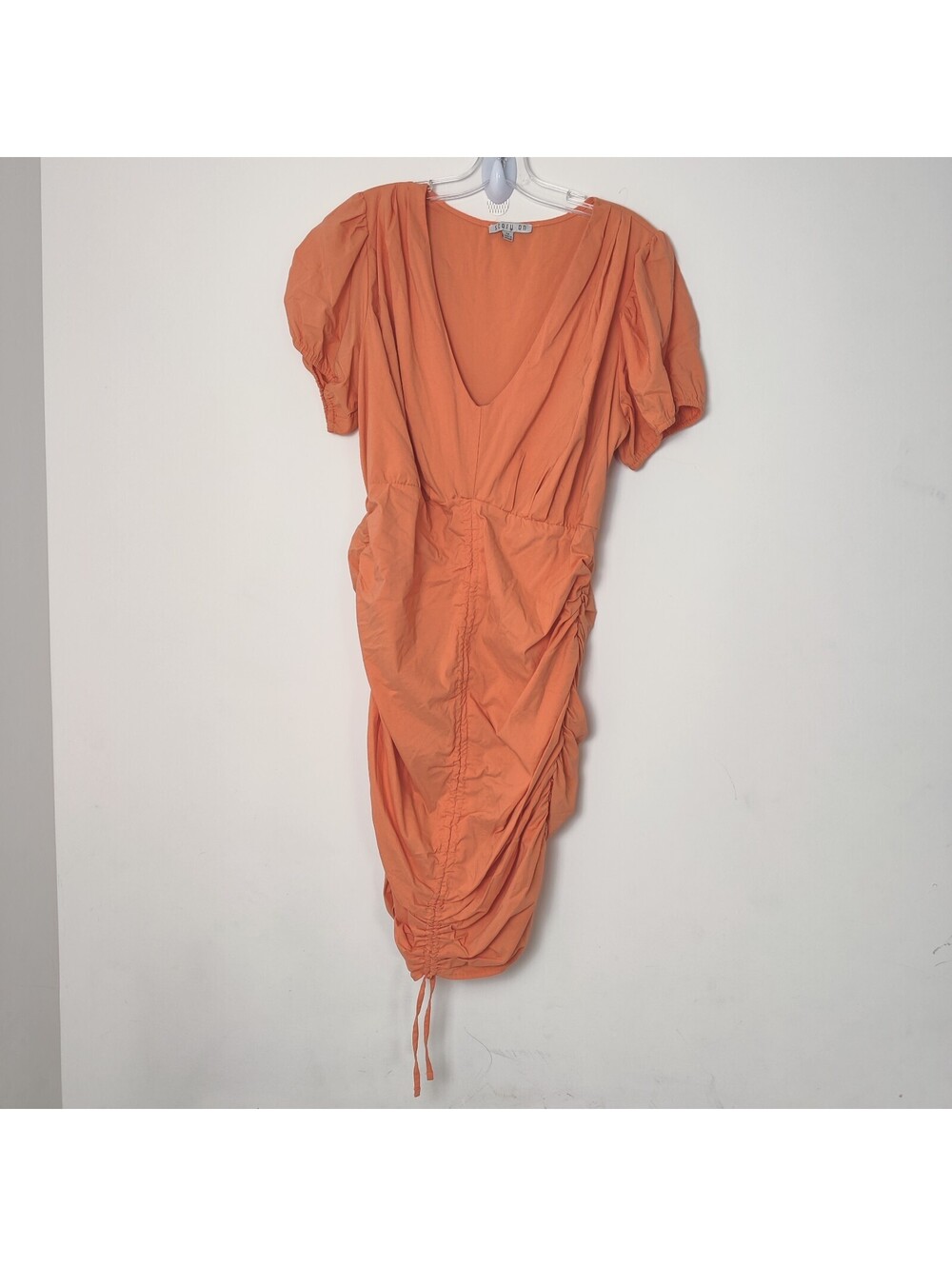 Story On Orange Ruched Drawstring Puff Sleeve Bodycon Mini Dress Plus Size 1X
